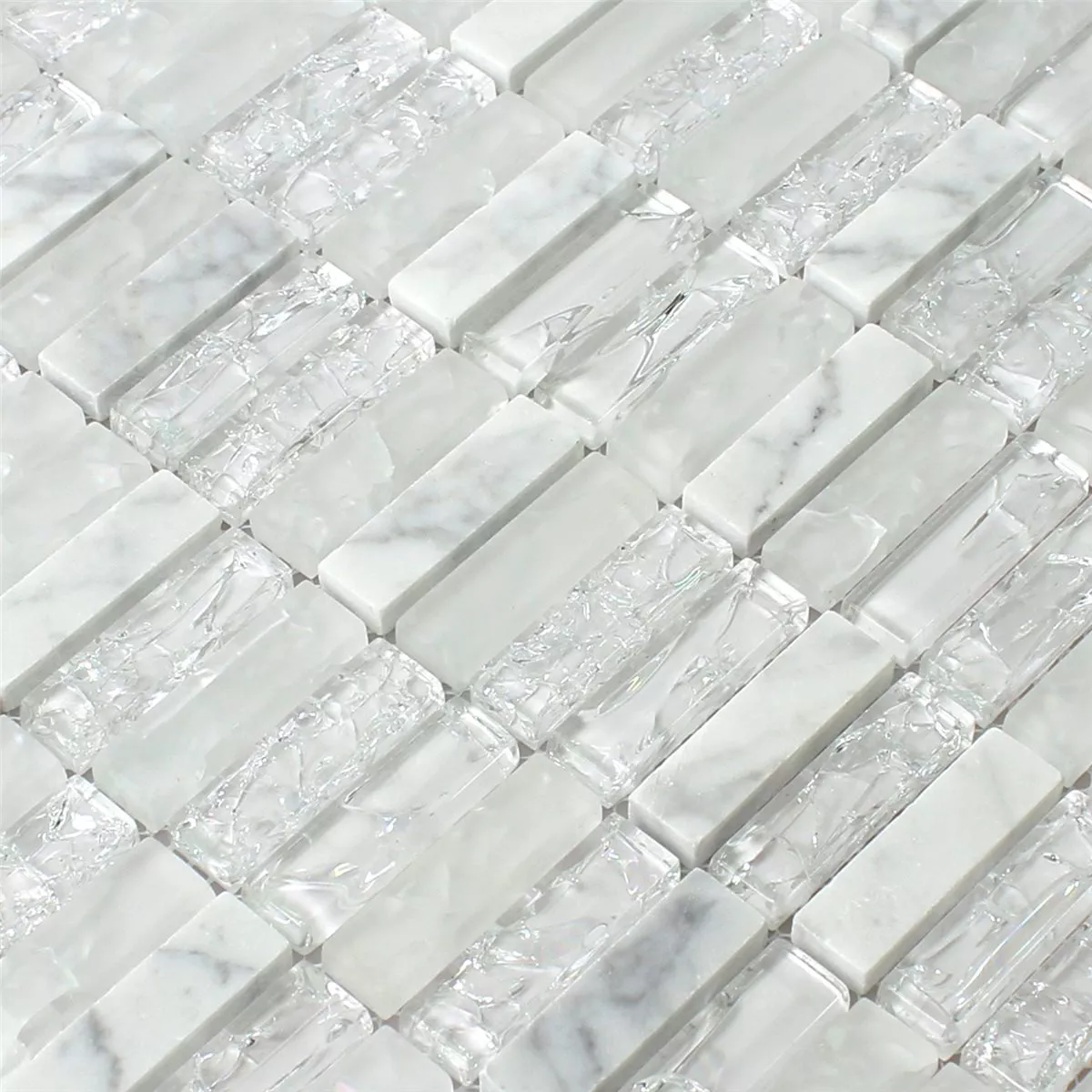 Mosaic Tiles Glass Natural Stone Sticks Broken White