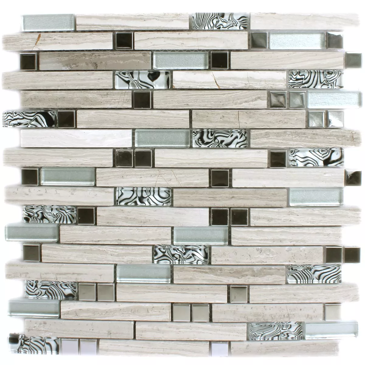 Sample Mosaic Tiles Metal Glass Natural Stone Grey Silver Black Mix