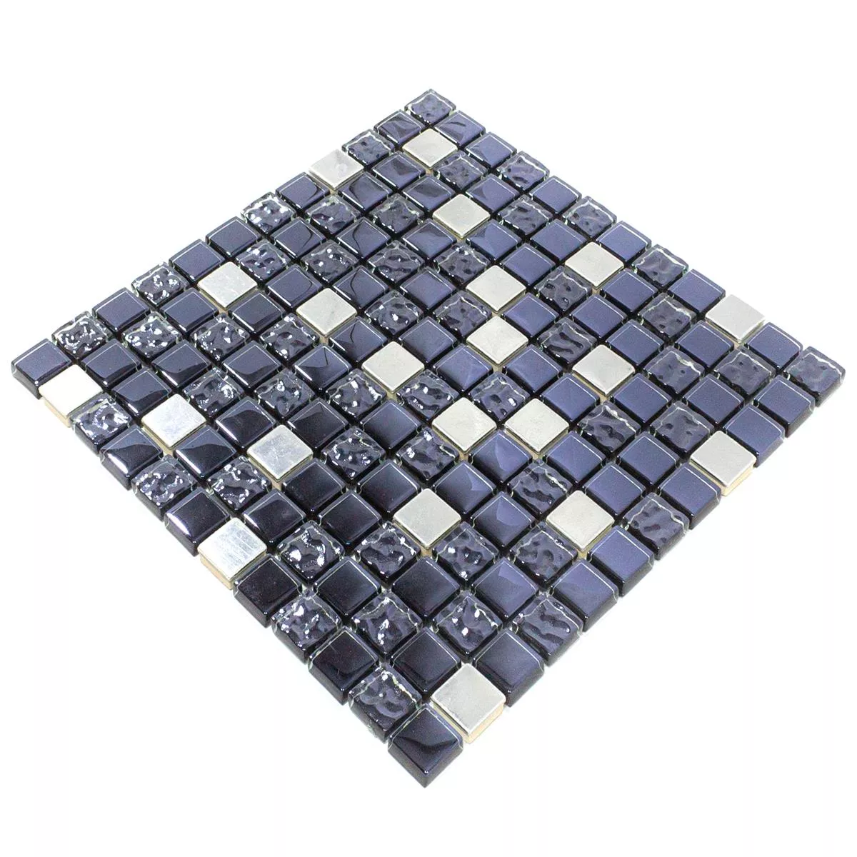 Sample Mosaic Tiles Glass Stainless Steel Blackriver Black Silver Mix