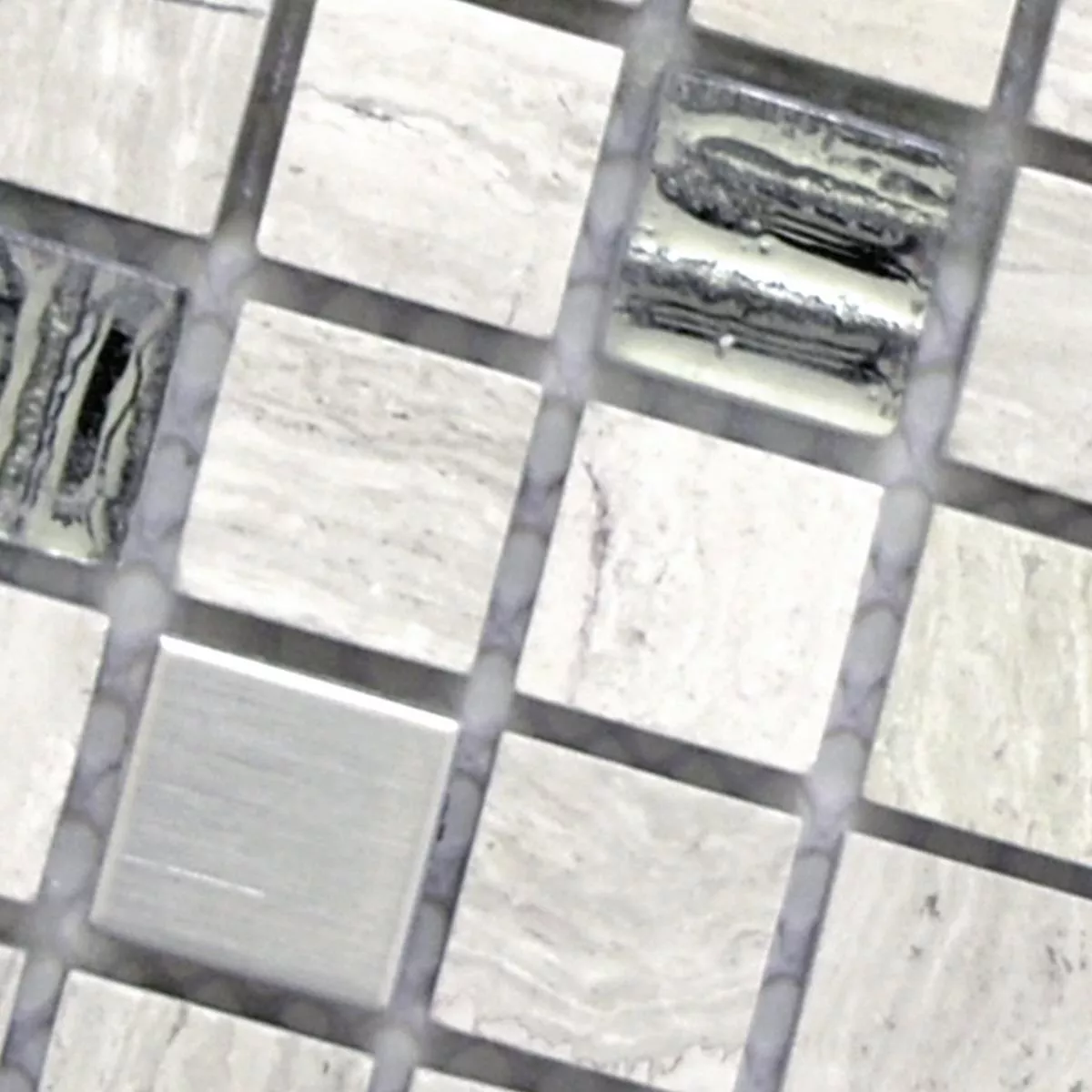 Sample Glass Stone Steel Mosaic Tiles Elektra Grey Square 