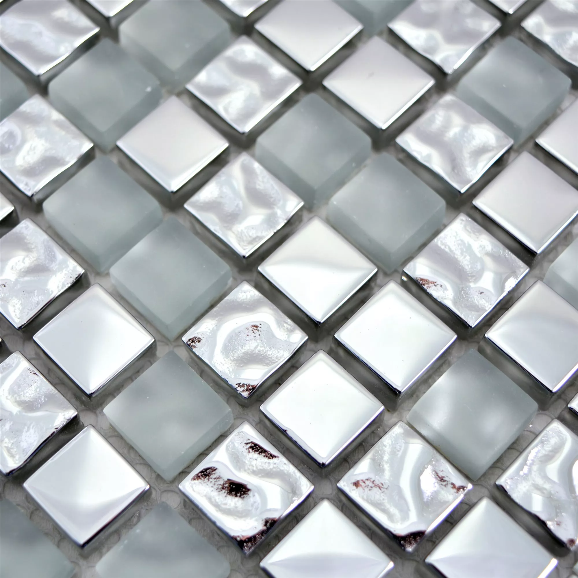 Sample Glass Mosaic Tiles Tolstoi Silver White