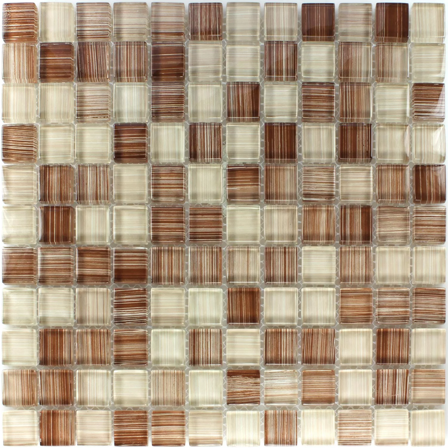Mosaic Tiles Glass Brown Beige Striped