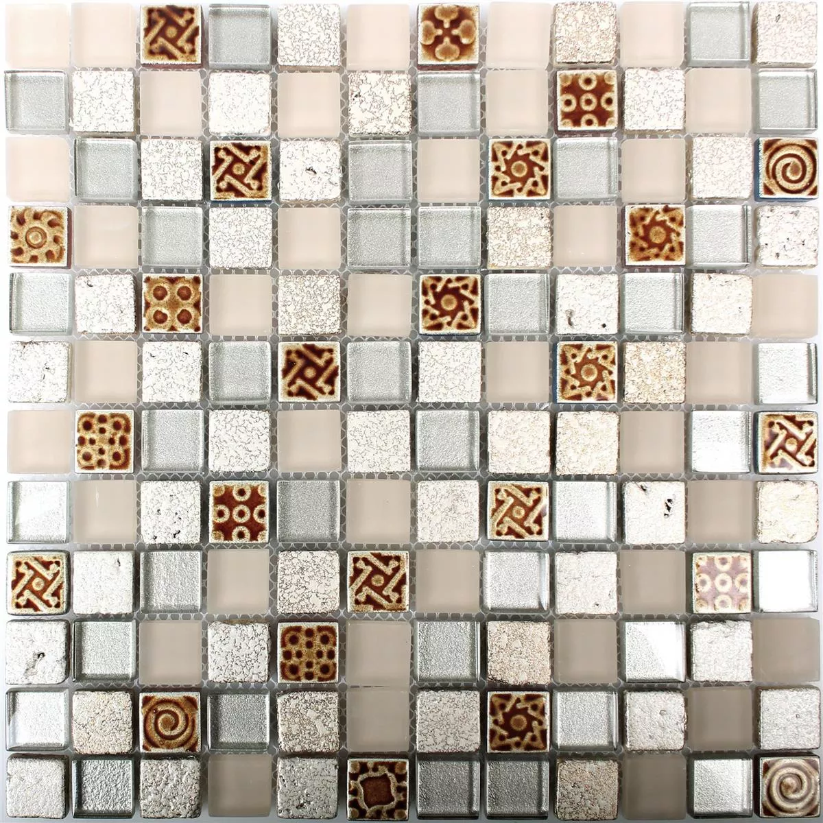 Sample Glass Mosaic Natural Stone Tiles Kobold Beige Silver