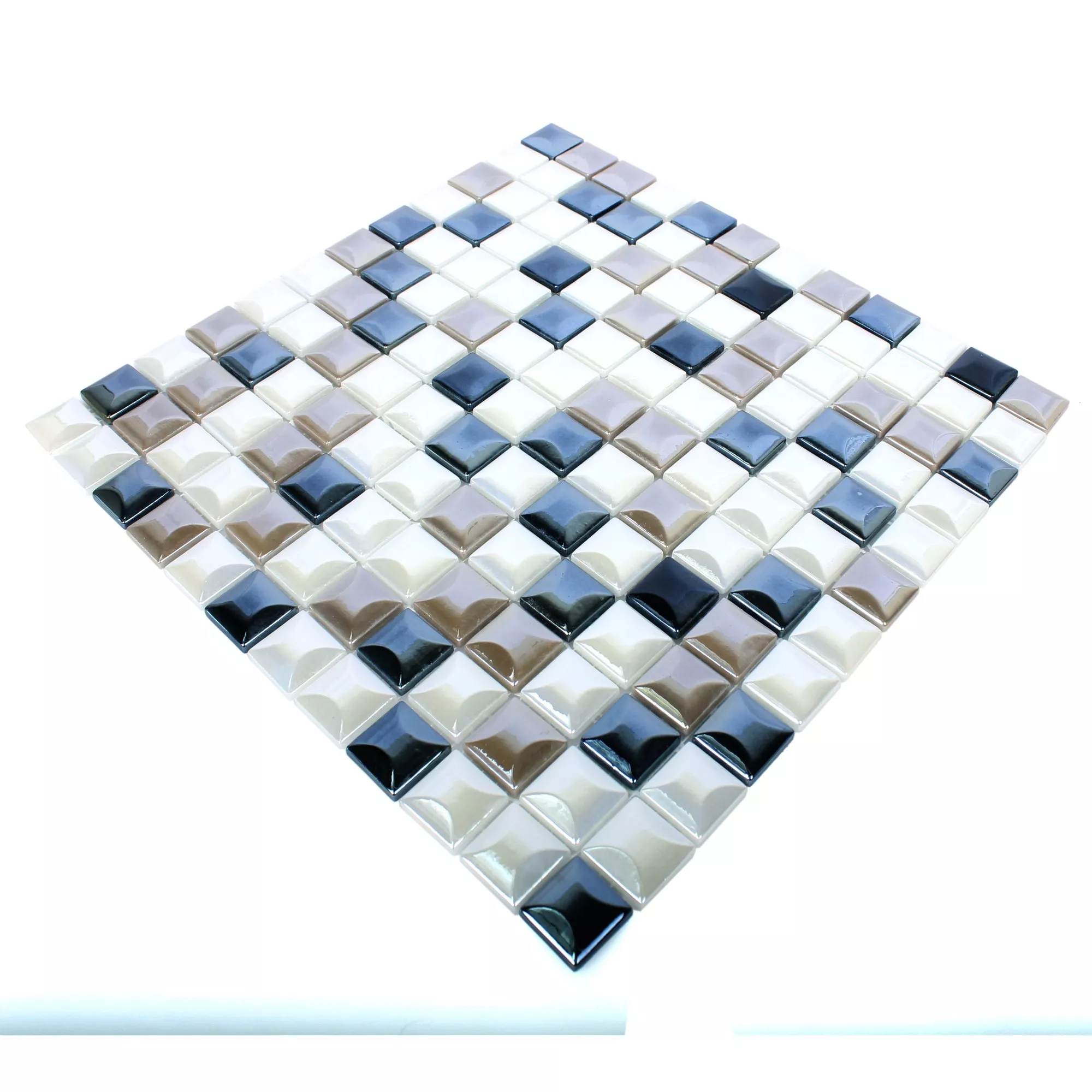 Glass Mosaic Tiles Monrovia Coffee White Black 3D Metallic