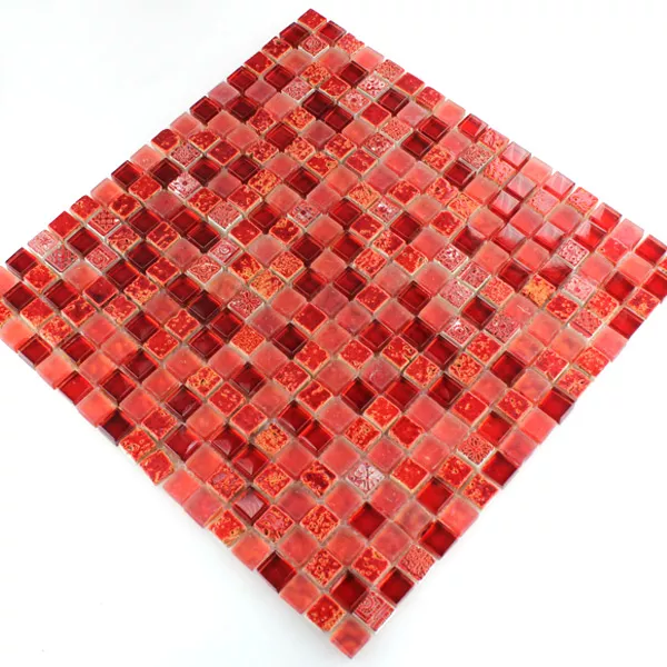 Sample Mosaic Tiles Glass Natural Stone Red Mix 