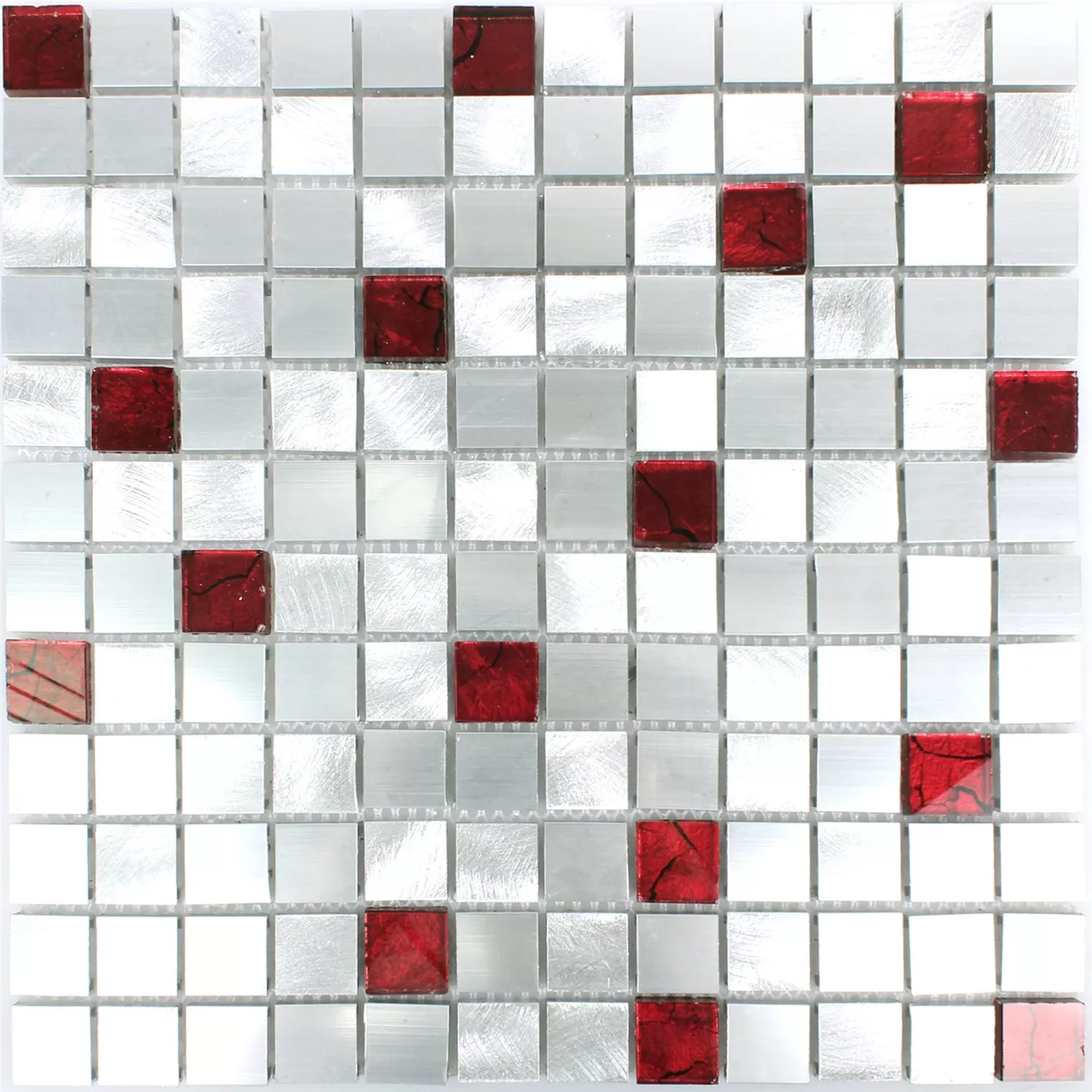 Mosaic Tiles Aluminium Glass Maira Silver Red