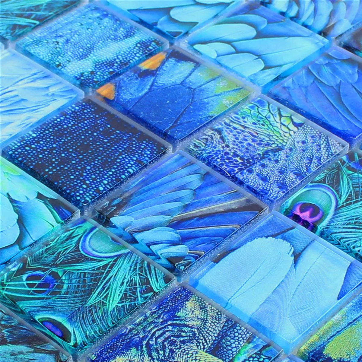 Glass Mosaic Tiles Peafowl Blue
