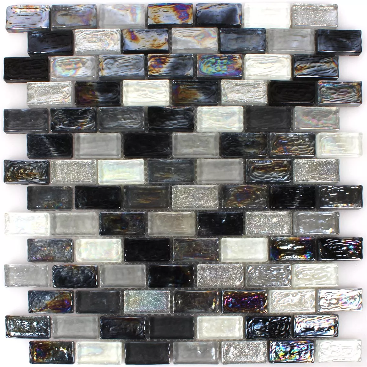 Sample Mosaic Tiles Glass Effect Petrol Black Mix 