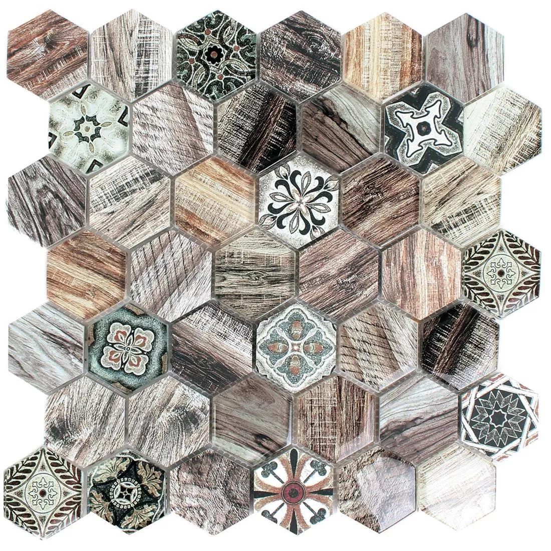 Glass Natural Stone Mosaic Eritrea Wood Optic Brown Grey
