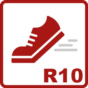 Slip Resistance R10 
Inclination angle 10-19°Medium friction coefficient, ideal for areas such as coffee and tea kitchens or sanitary facilities.