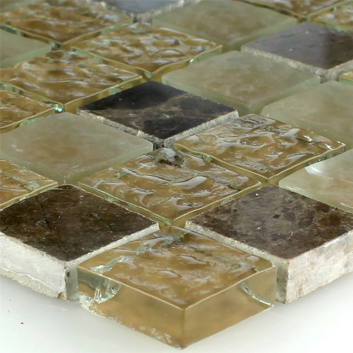 Mosaic Tiles Glass Marble Beige Brown Fluted