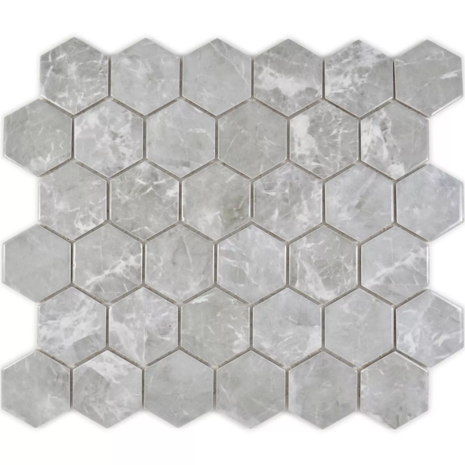 Ceramic Mosaic Mozart Hexagon Grey Glossy