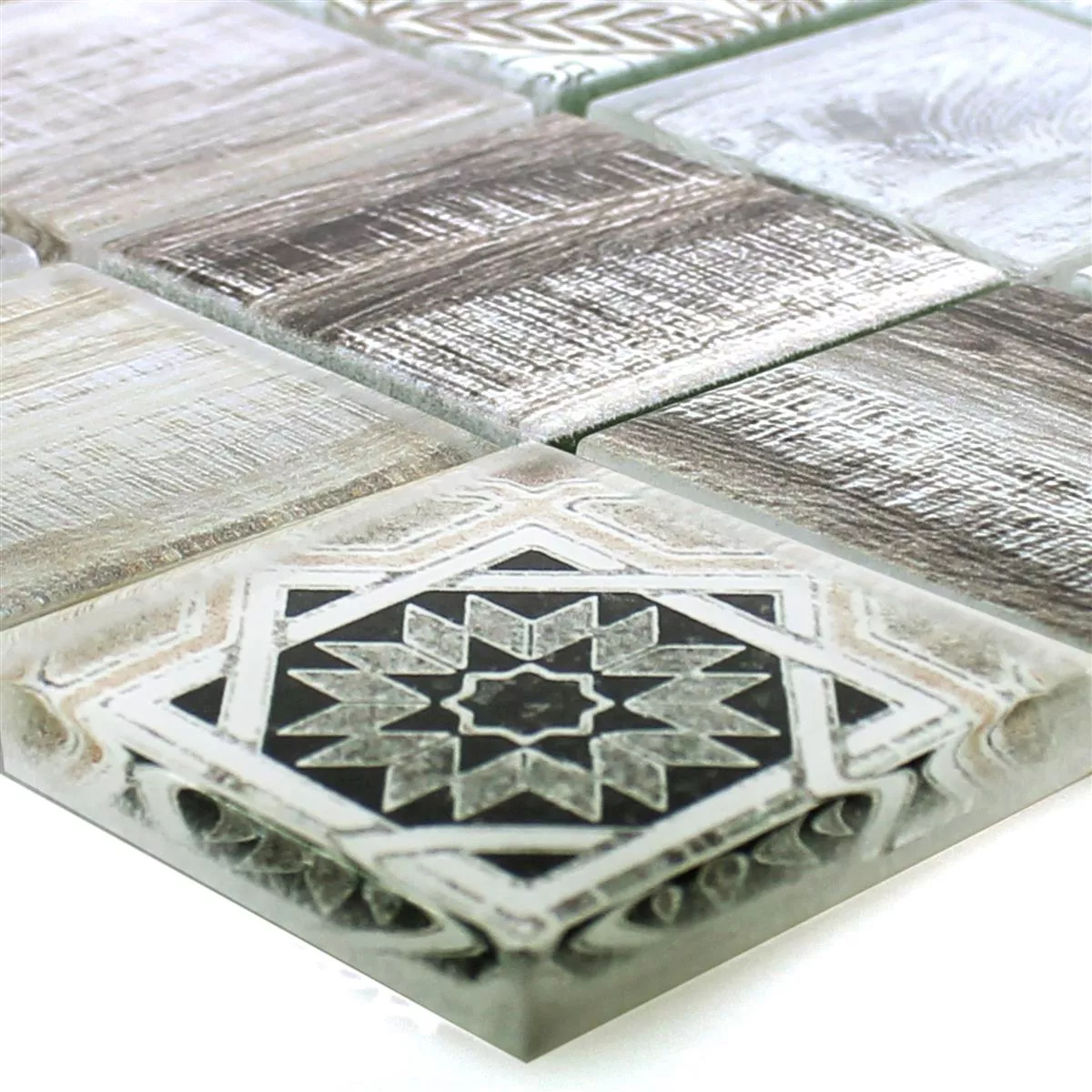Sample Glass Mosaic Tiles Wood Optic Makarska Beige