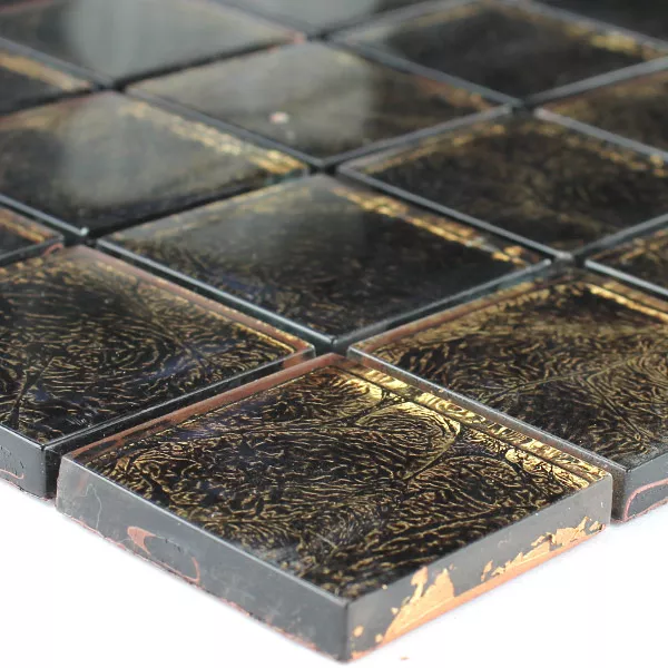 Mosaic Tiles Glass 48x48x8mm Brown Gold Metal