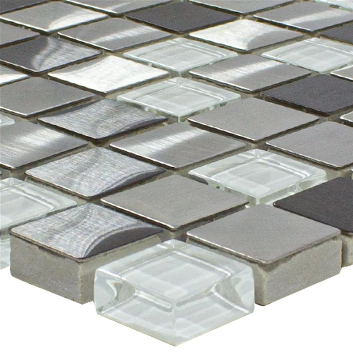 Glass Metal Stainless Steel Mosaic Tiles Stella Blanc Silver