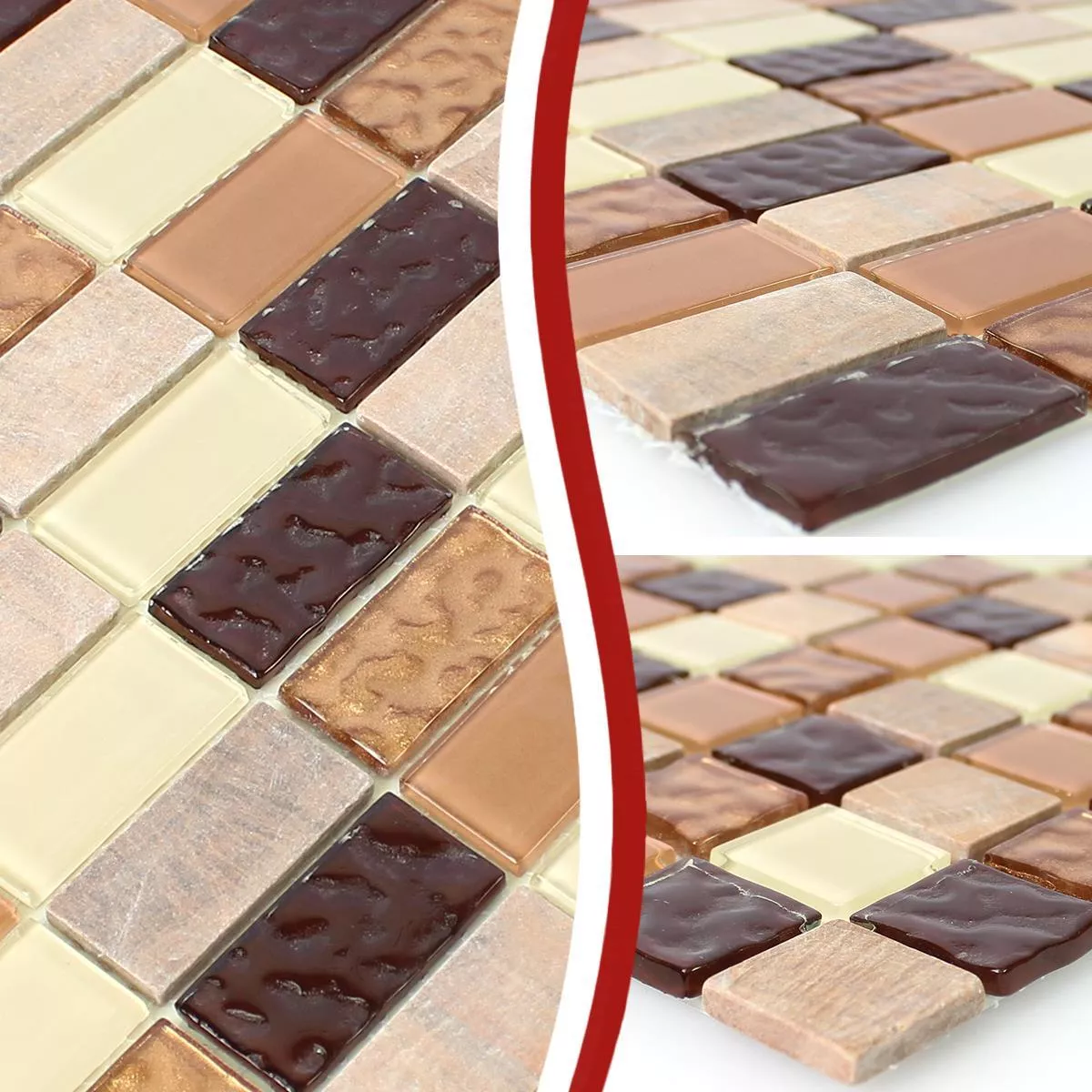 Sample Natural Stone Glass Mosaic Tiles Karaman Self Adhesive Beige Brown
