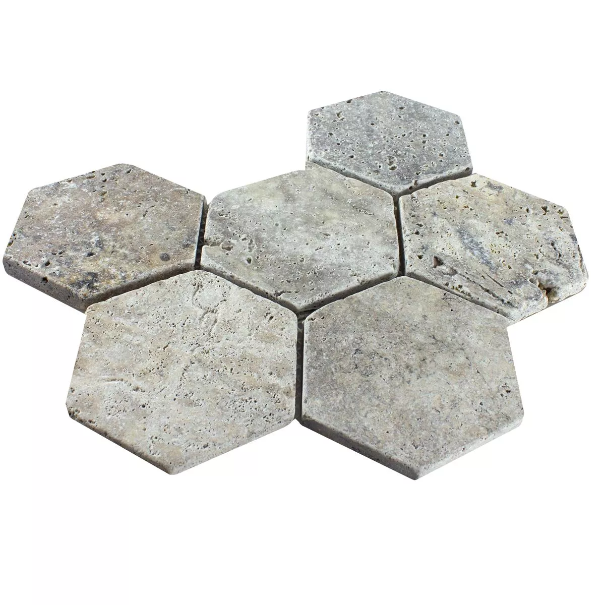 Sample Travertine Natural Stone Mosaic Tiles Mercado Hexagon Silver