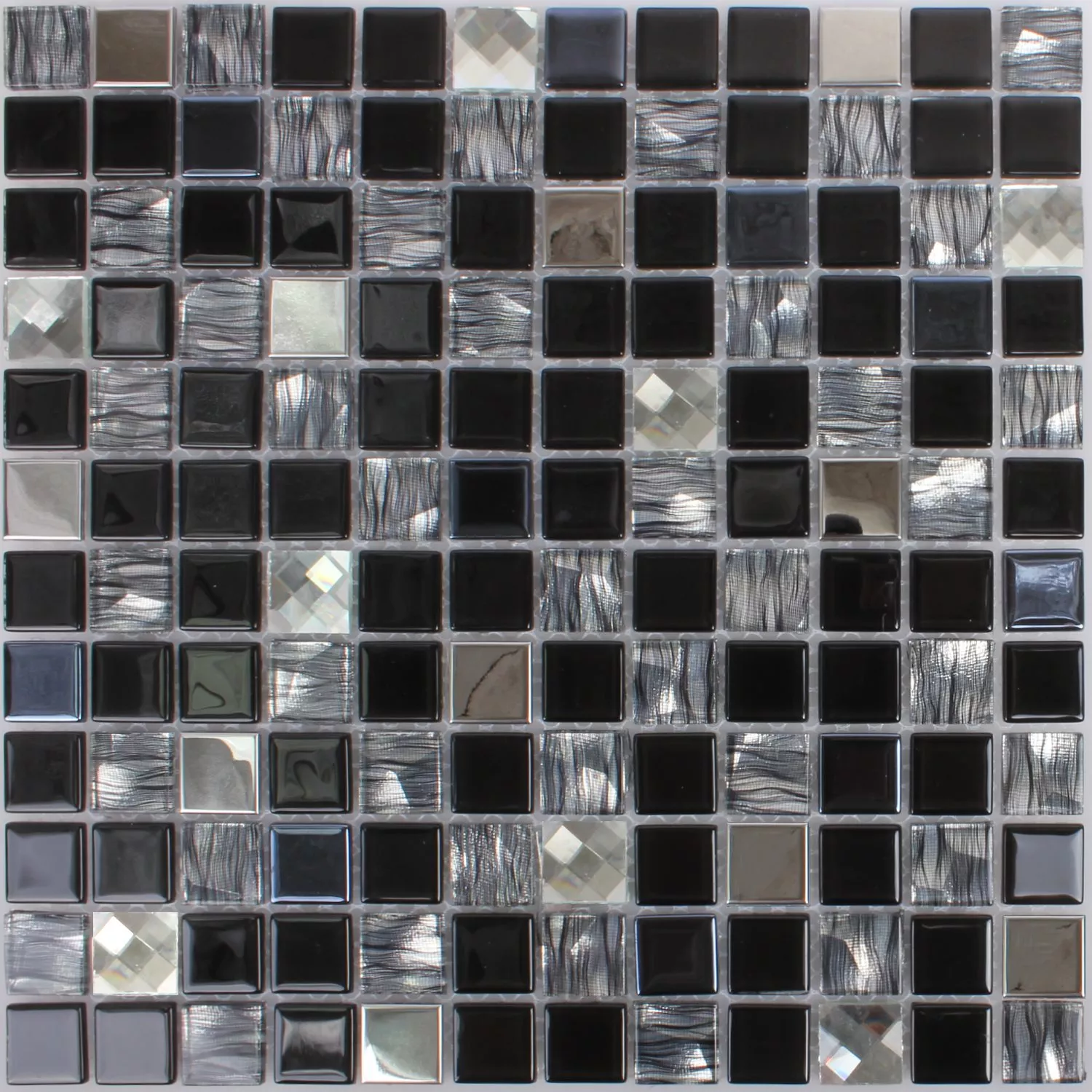 Mosaic Tiles Malaya Black Silver Quadrat