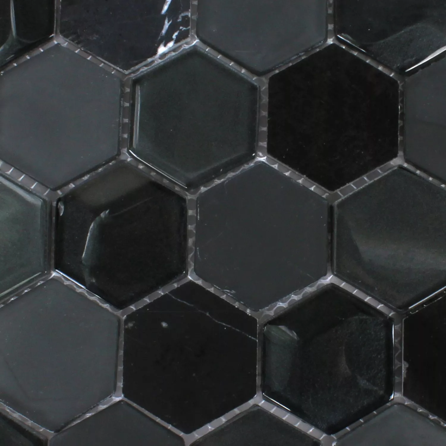 Mosaic Tiles Hexagon Glass Natural Stone Black 3D