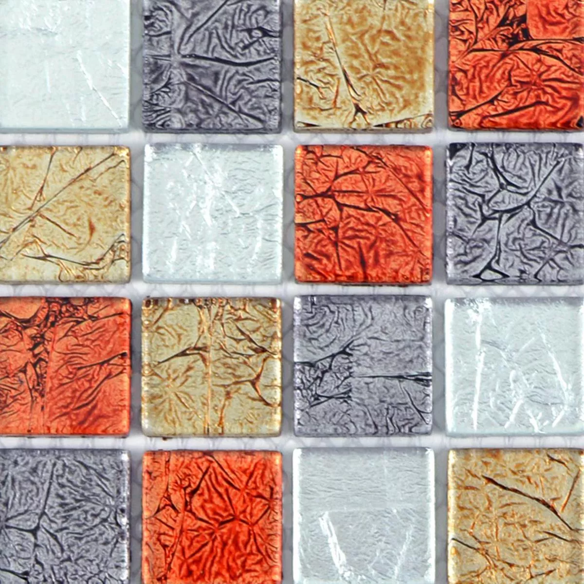 Sample Glass Mosaic Tiles Curlew Red Brown Silver Square 