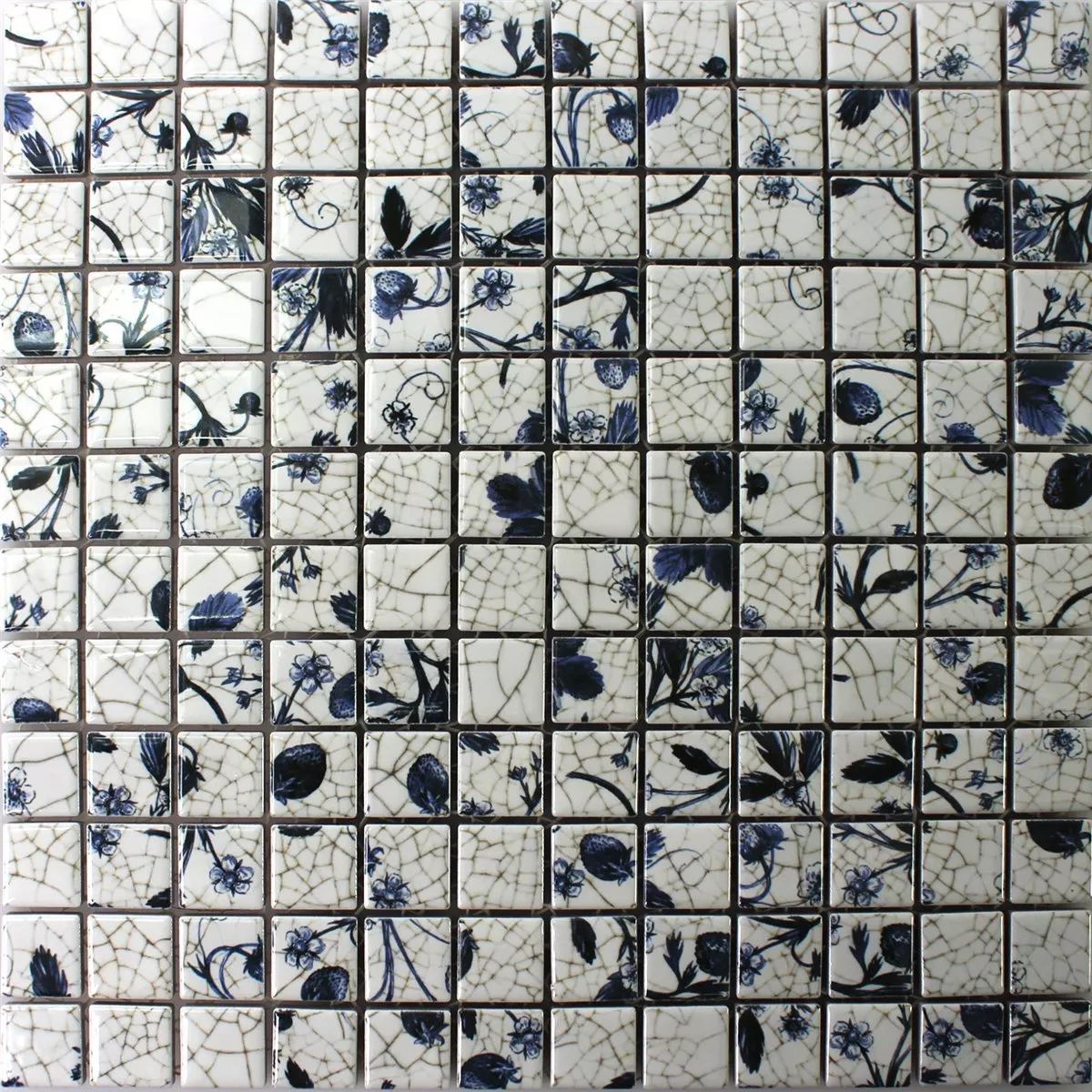 Sample Mosaic Tiles Ceramic Strawberry White Blue