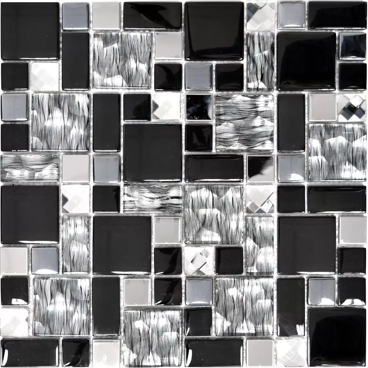 Glass Metal Mosaic Tiles Malaya Black 3 Mix