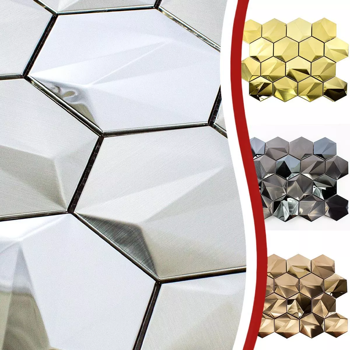 Sample Stainless Steel Mosaic Tiles Durango Hexagon 3D