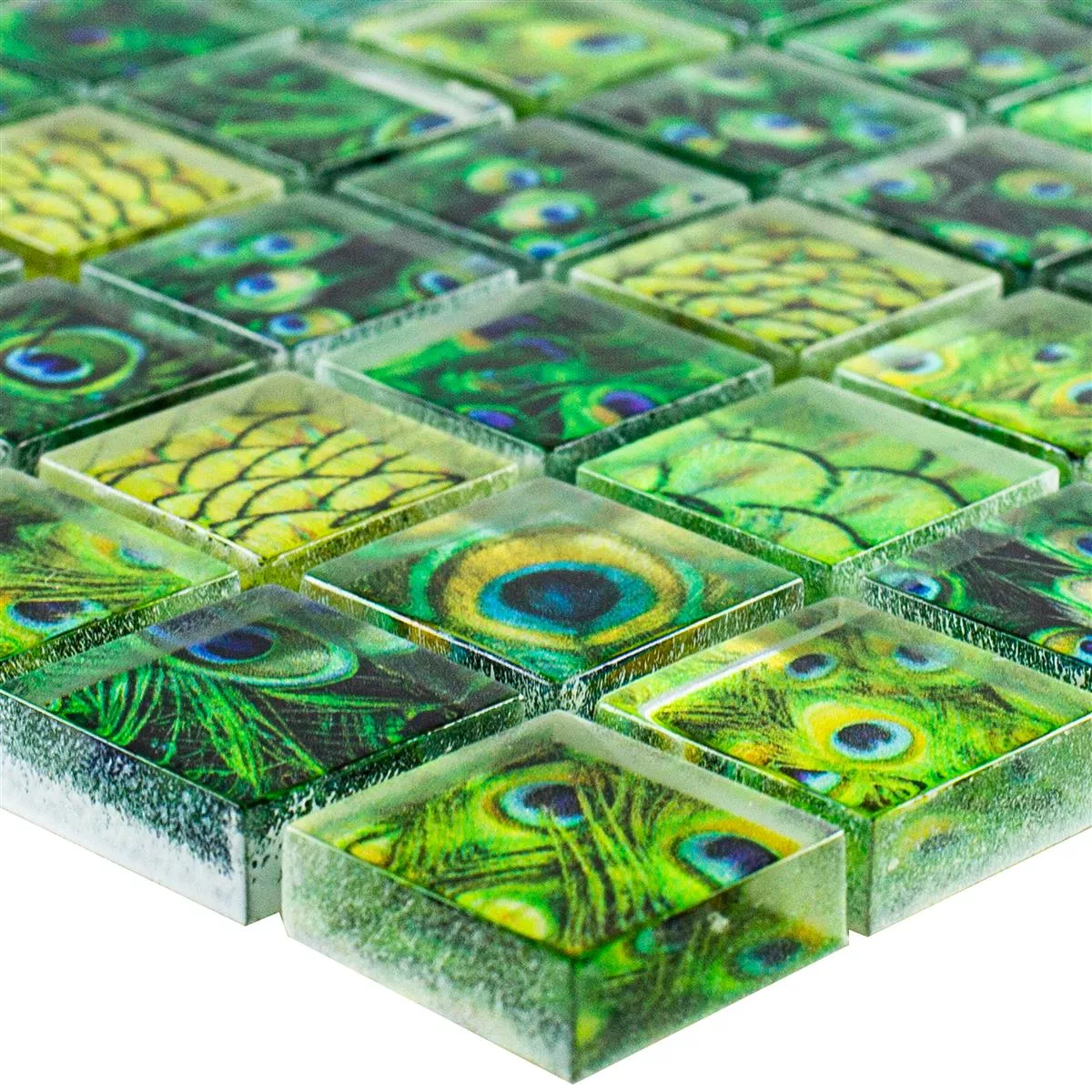 Sample Glass Mosaic Tiles Peafowl Green 23