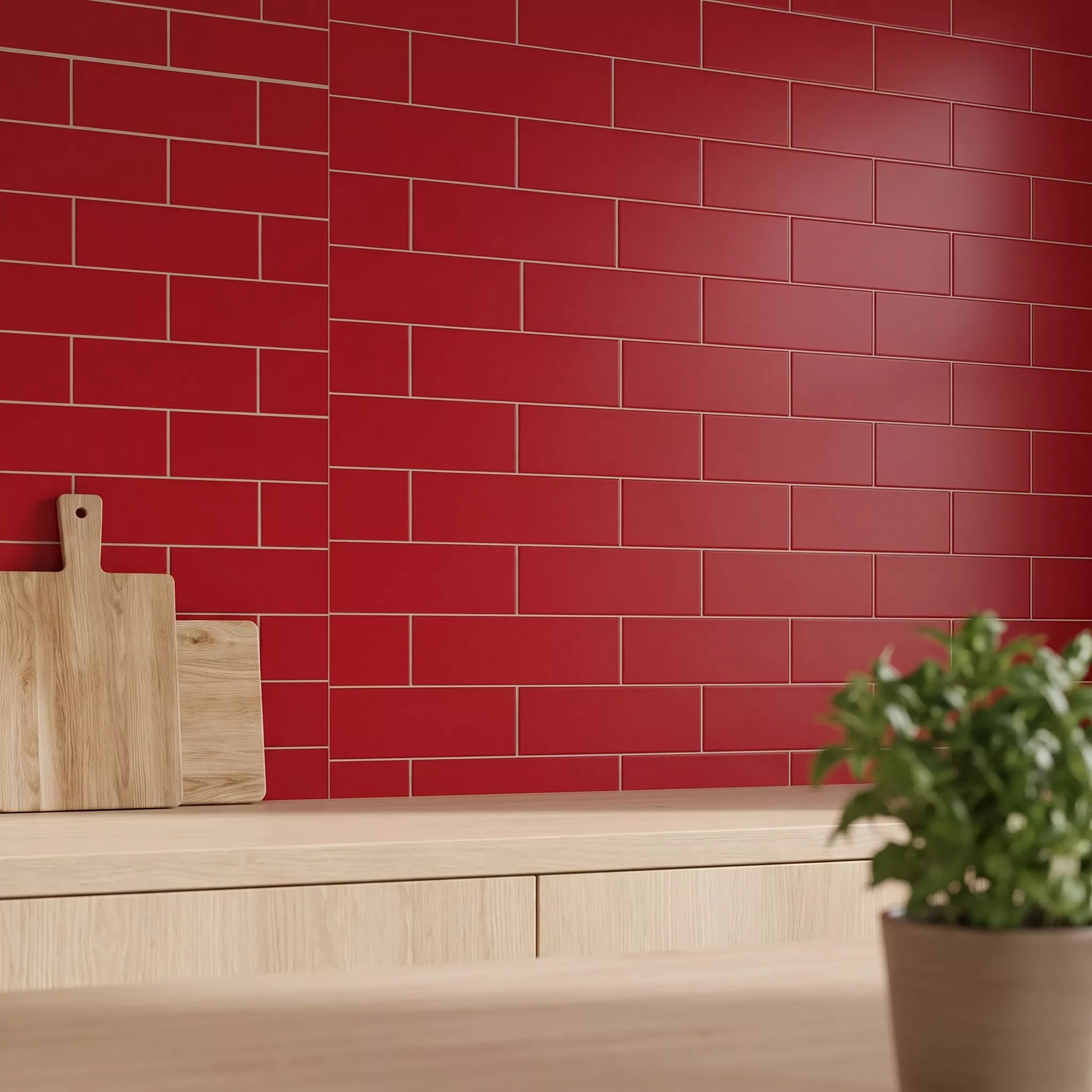 Metro tile Red Mat 7,5x30 cm Without Facet Swissland Fuego