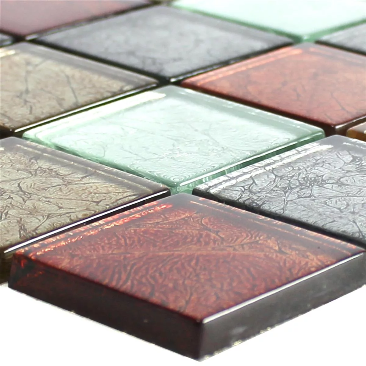 Glass Mosaic Tiles Curlew Red Brown Silver Square 48