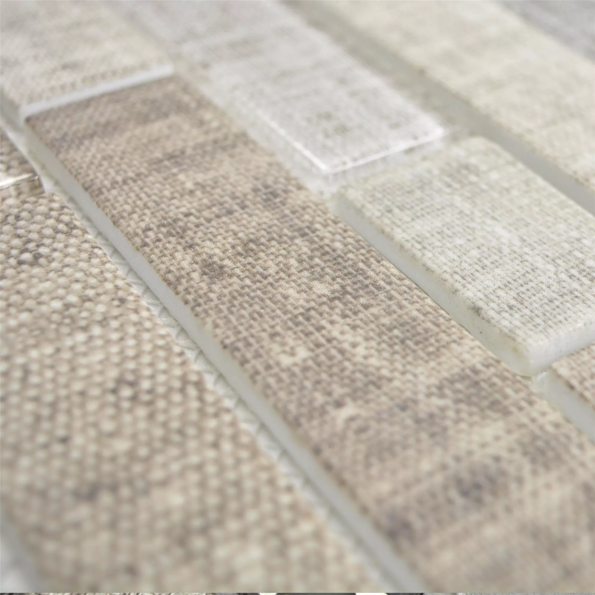 Glass Mosaic Tiles Lyonel Textile Optic Brick Beige