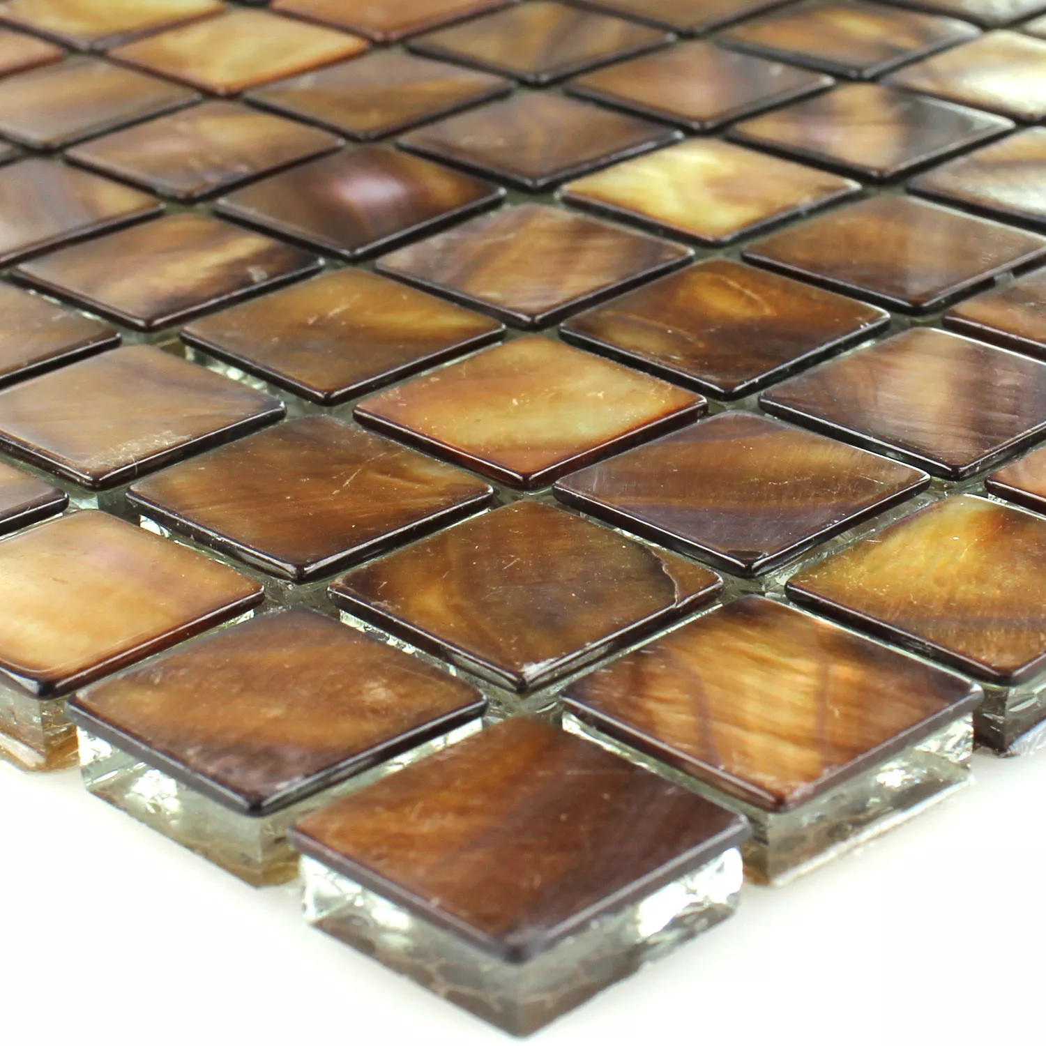 Sample Mosaic Tiles Glass Nacre Effect Brown Gold 