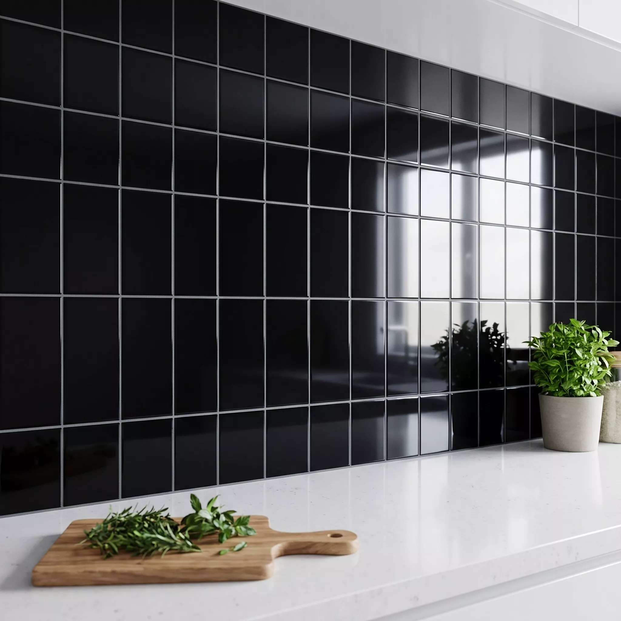 Metro tile Black Glossy 15x15 cm Without Facet Miona Negro