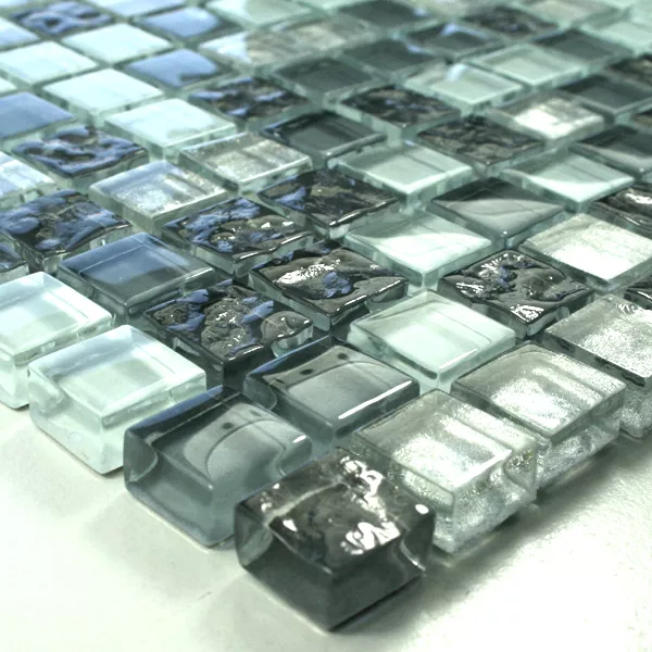 Mosaic Tiles Glass 15x15x8mm Silver Grey