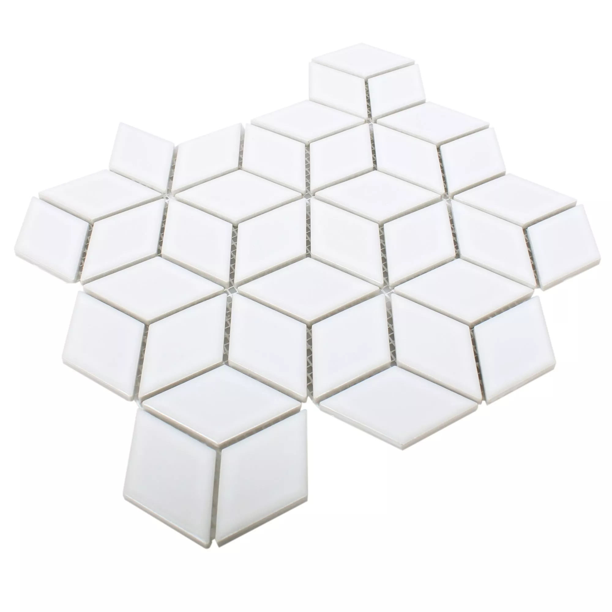 Ceramic Mosaic Tiles Cavalier 3D Cube White Glossy