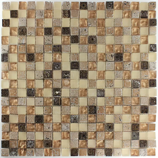Sample Mosaic Tiles Glass Natural Stone Brown Beige Mix