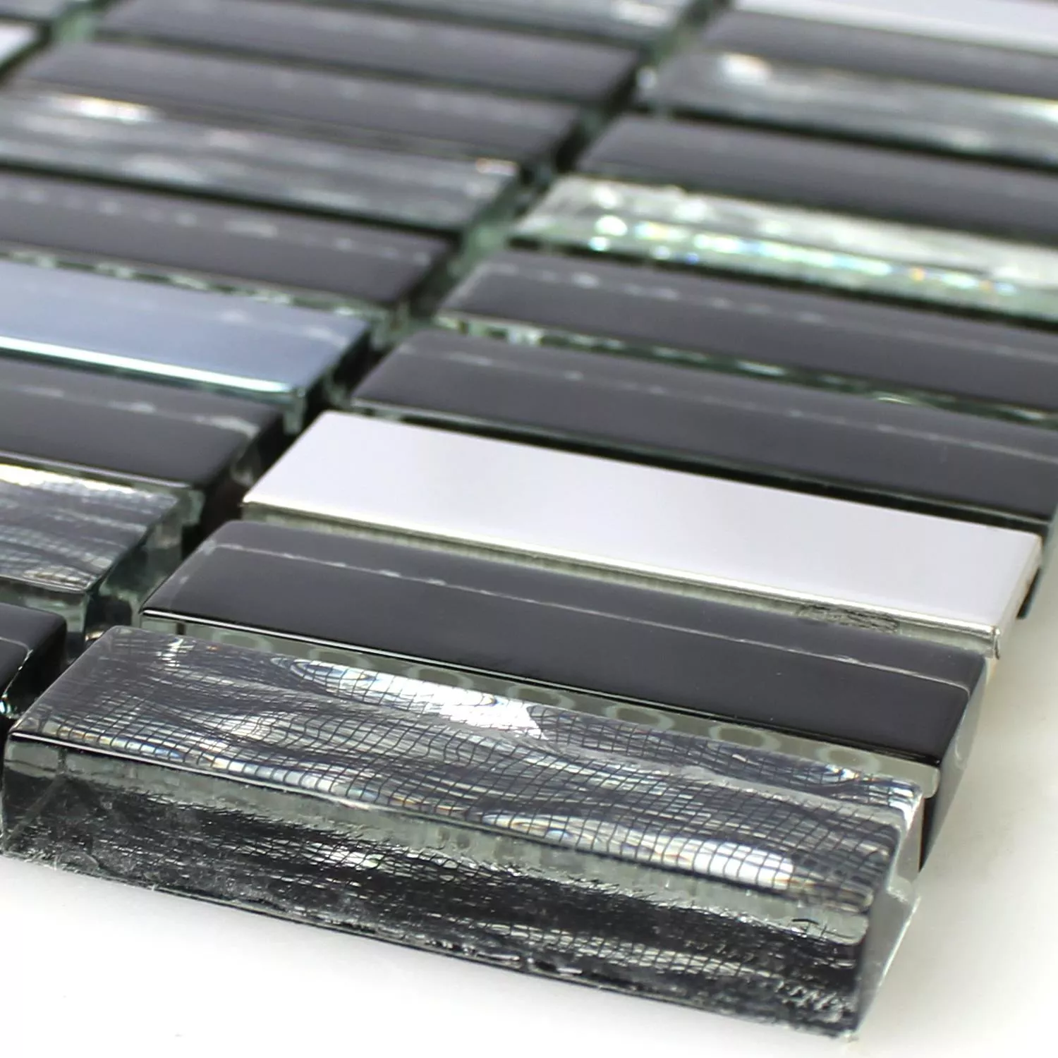 Sample Mosaic Tiles Glass Stainless Steel Black Mix