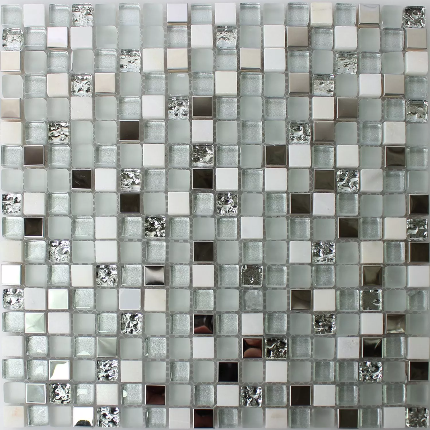 Sample Mosaic Tiles Glass Stainless Steel Natural Stone White Silver