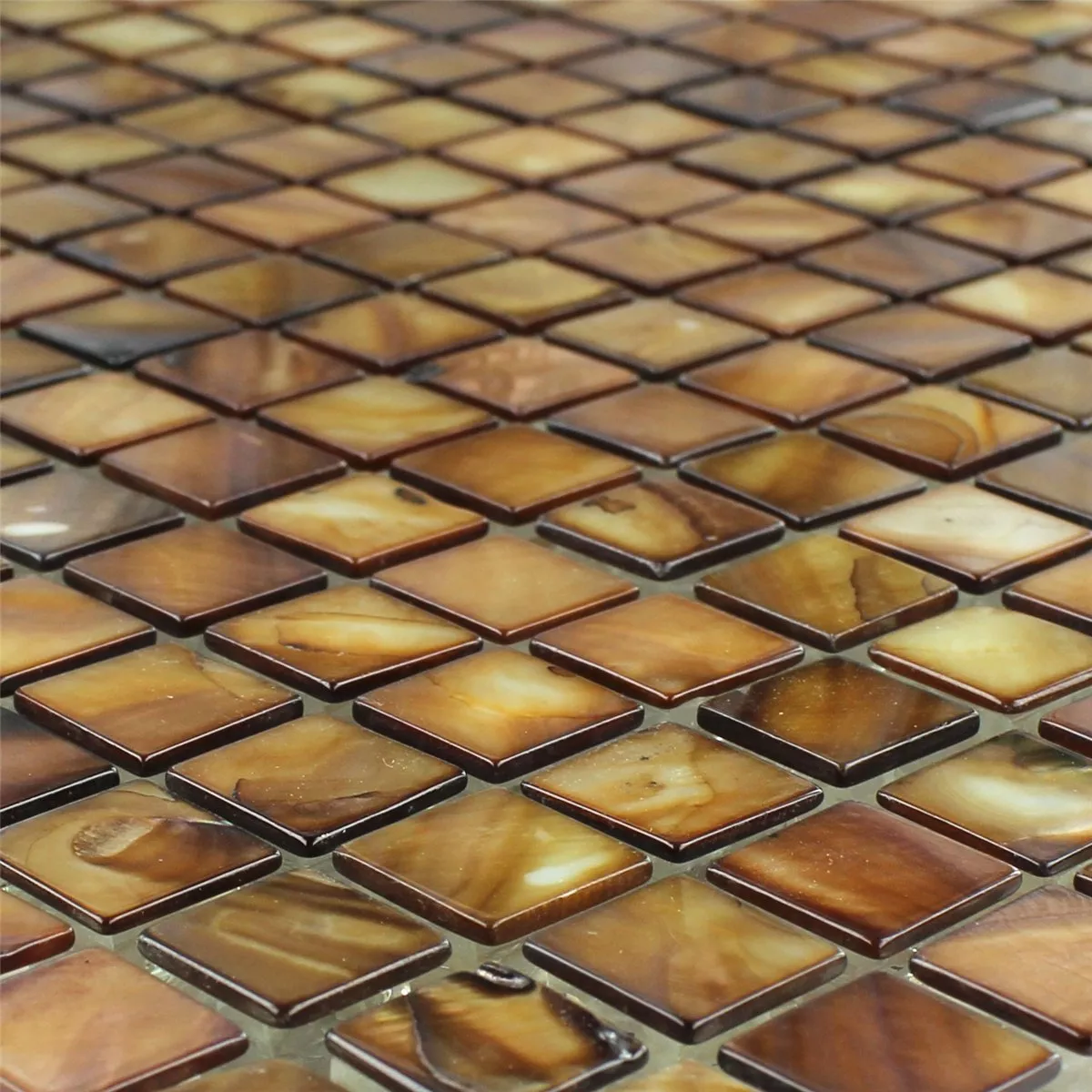 Mosaic Tiles Glass Nacre Effect Brown Gold 15x15x8mm