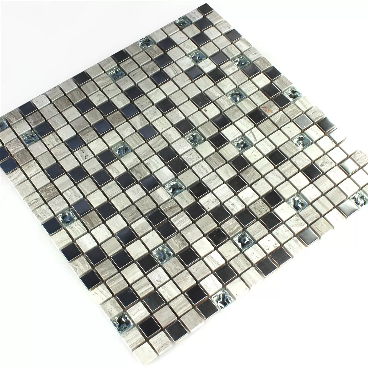 Sample Mosaic Tiles Glass Stainless Steel Grey 