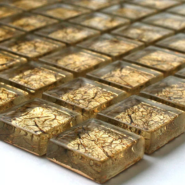 Mosaic Tiles Glass 23x23x8mm Gold Metal