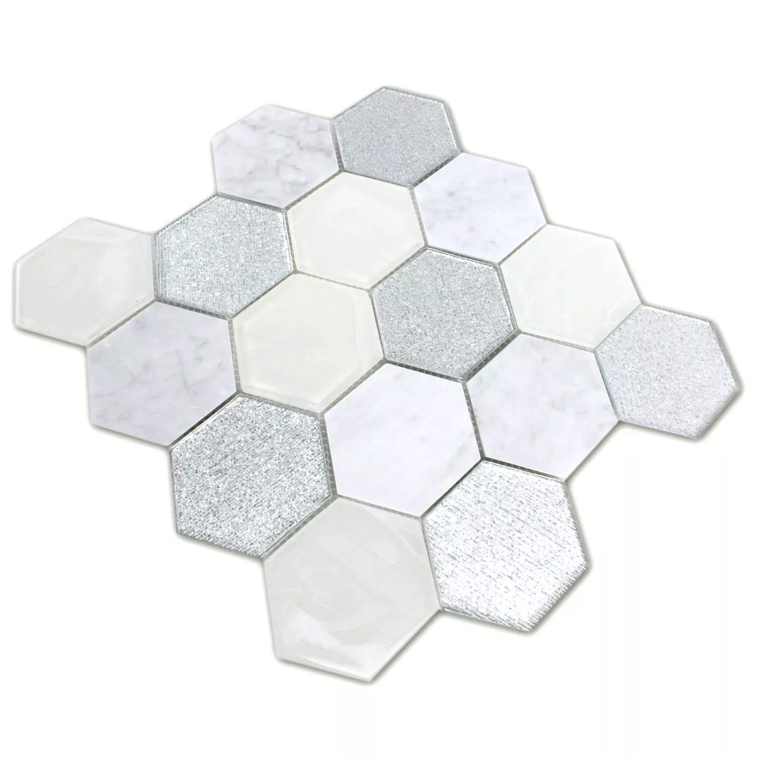 Sample Mosaic Tiles Hexagon Lipari Silver Grey