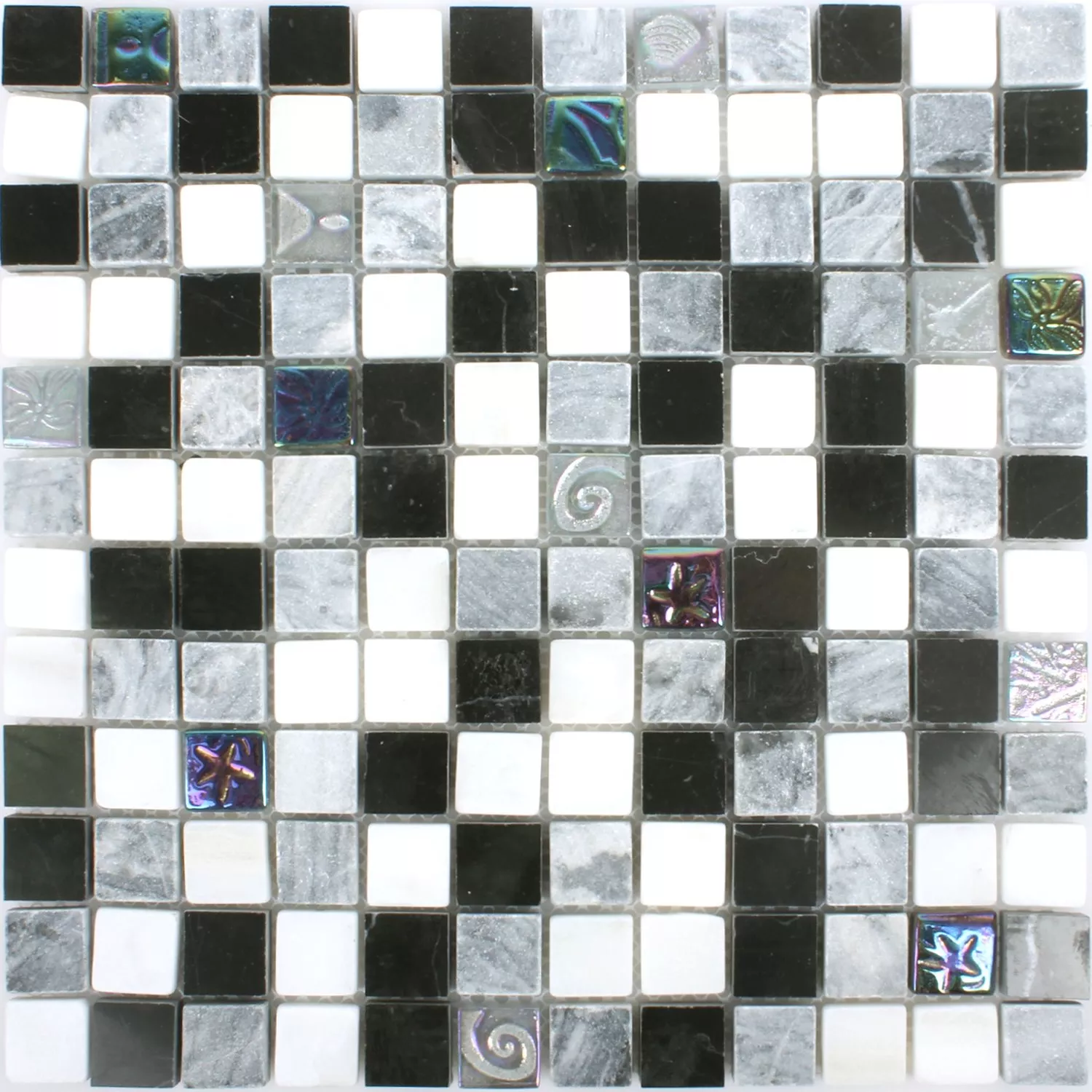 Mosaic Tiles Relief Marble Glass Mix Black Grey White