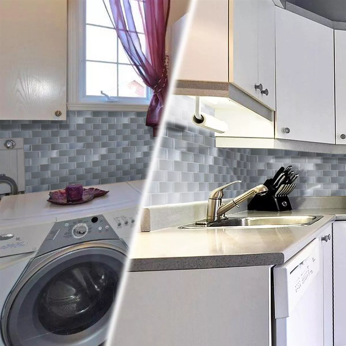 Mosaic Tiles Vinyl Stainless Steel Optic Silver
