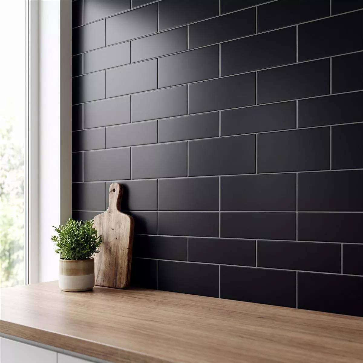 Metro tile Black Mat 7,5x30 cm Without Facet Swissland Negro