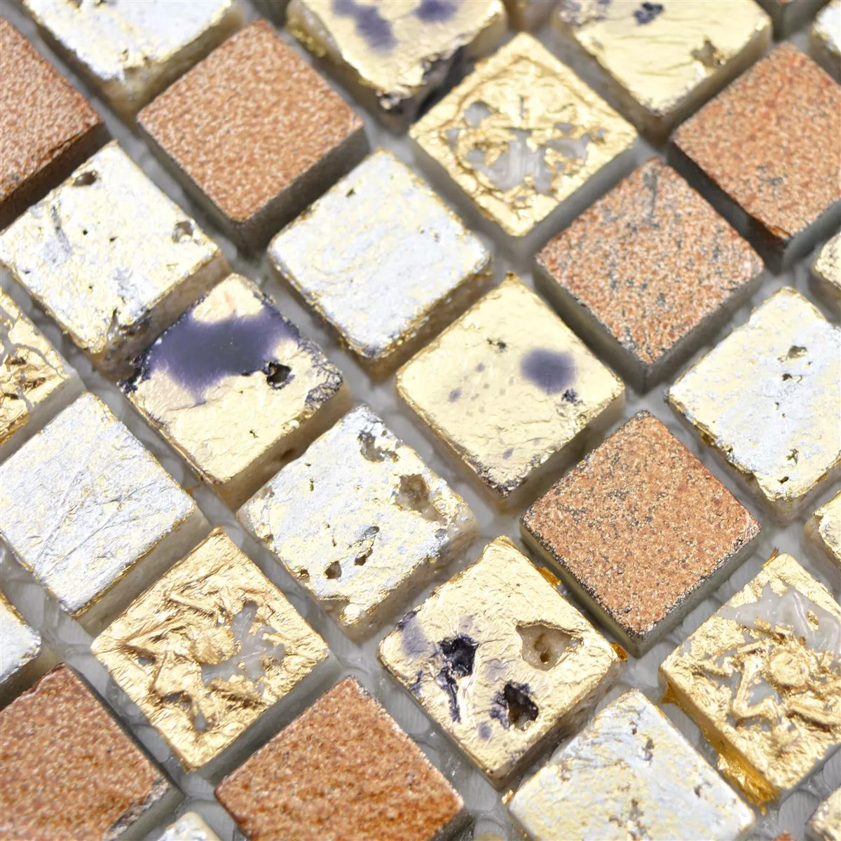 Sample Natural Stone Resin Mosaic Tiles Lucky Gold Bronze