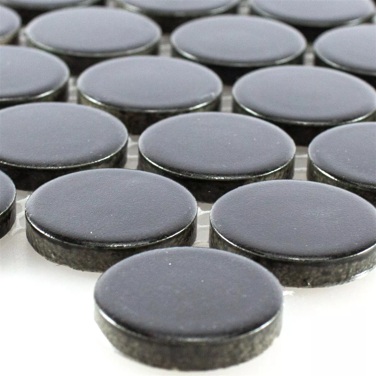 Ceramic Button Mosaic Tiles Harlingen Black Mat