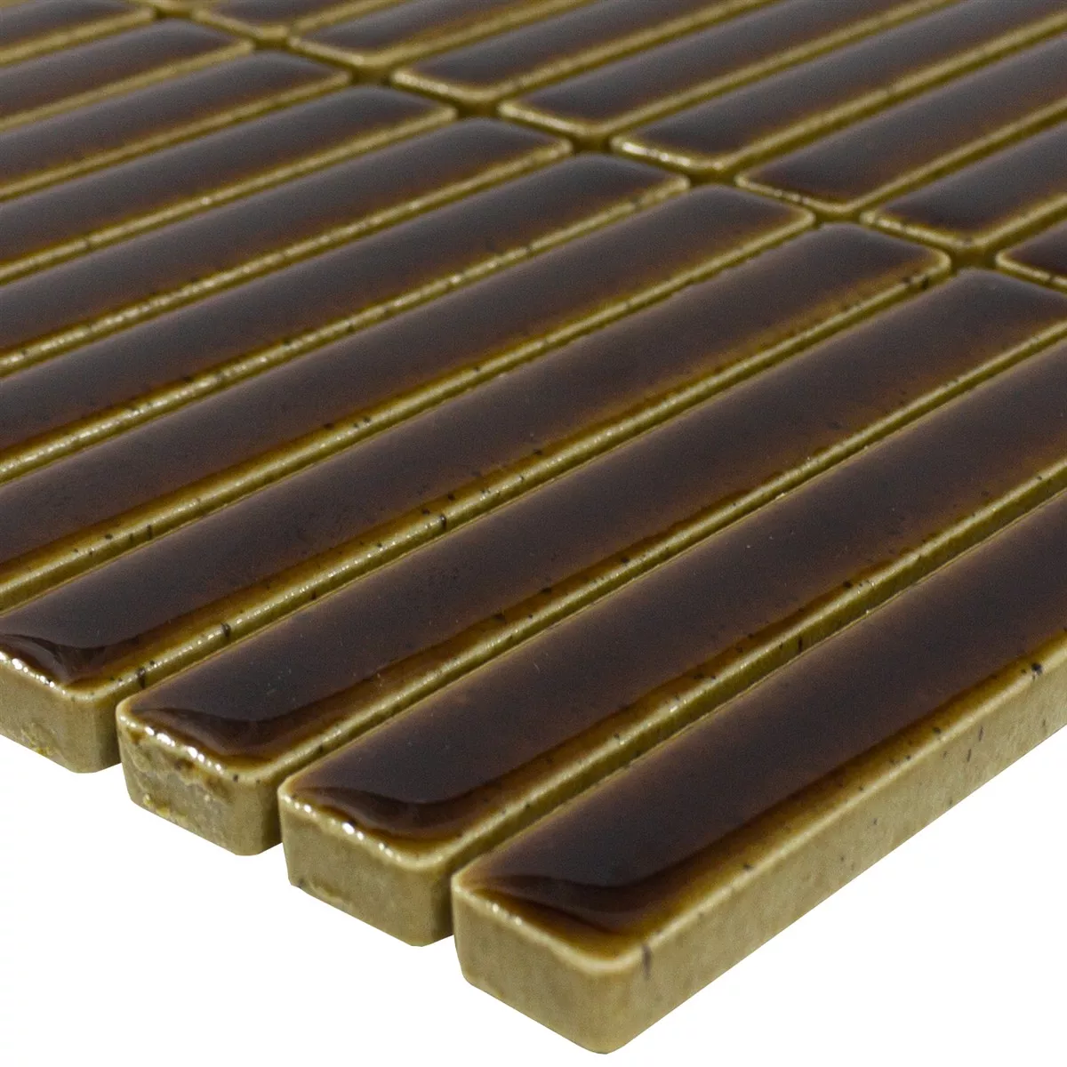 Mosaic Tile Wallachia Dark Brown Glossy 12x92x8 mm