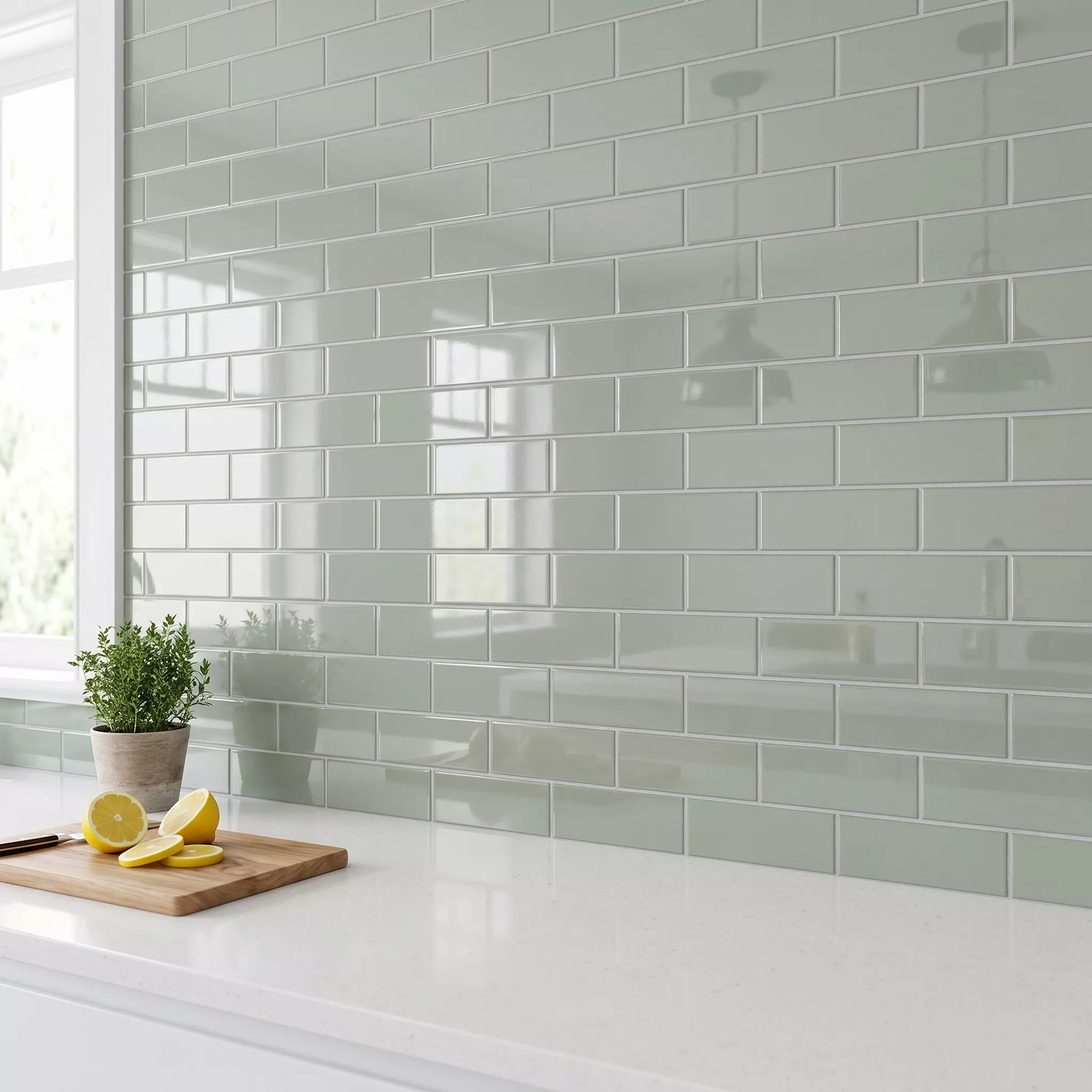 Metro tile Green Glossy 7,5x30 cm Without Facet Swissland Sage