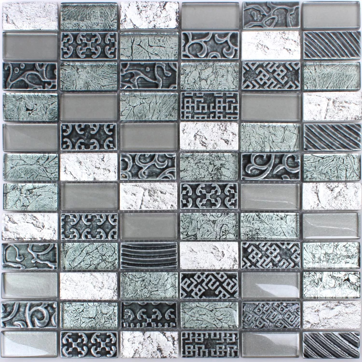 Mosaic Tiles Glass Natural Stone Piroshka Silver